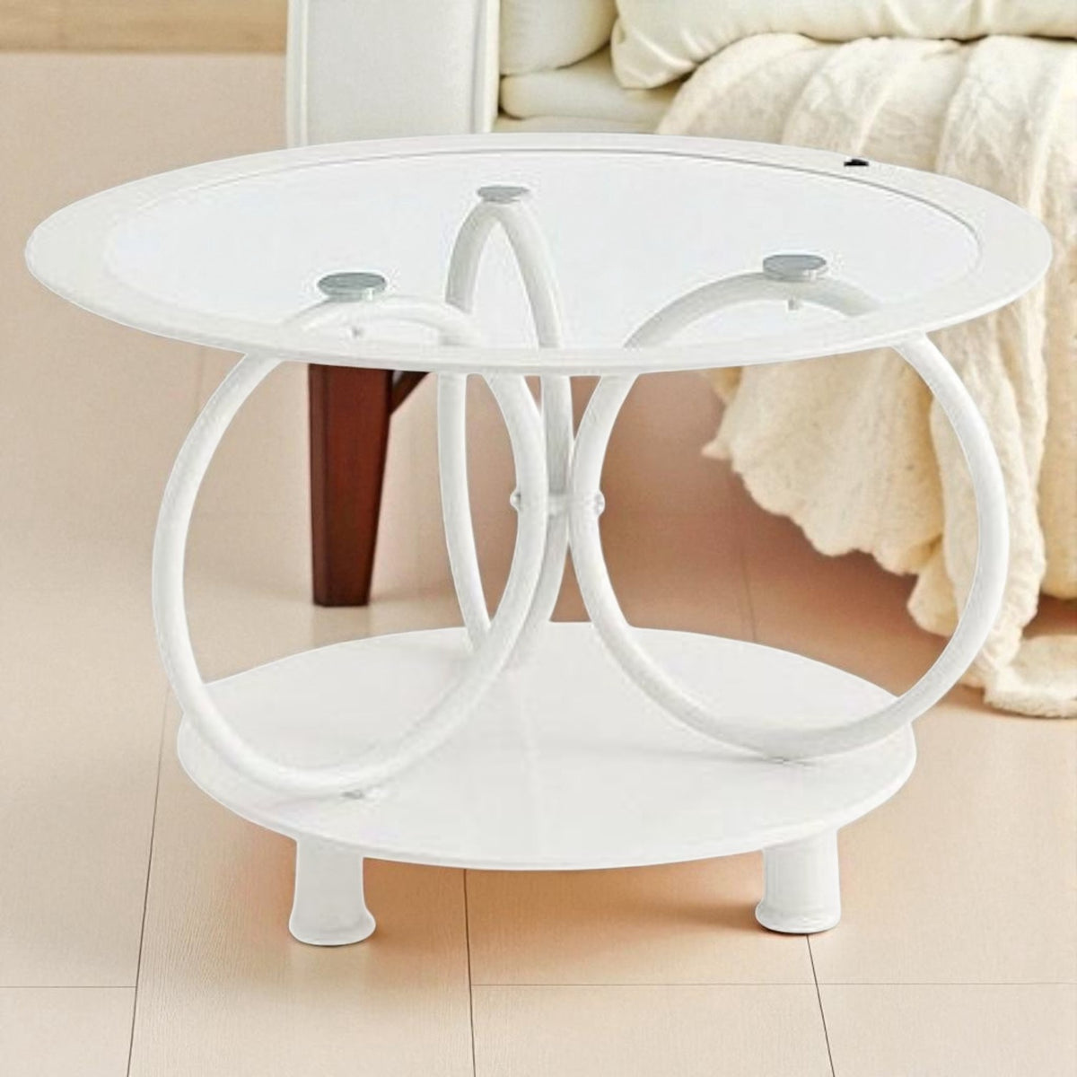 Glass Table CJ-2595-Y45 White Coffee Table Round 70X70CM