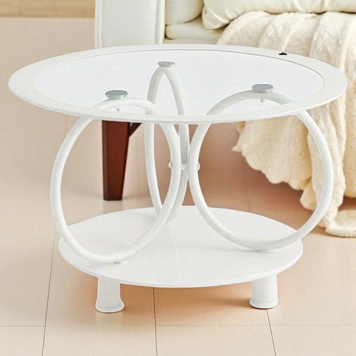 Glass Table CJ-2595-Y45 White Coffee Table Round 70X70CM