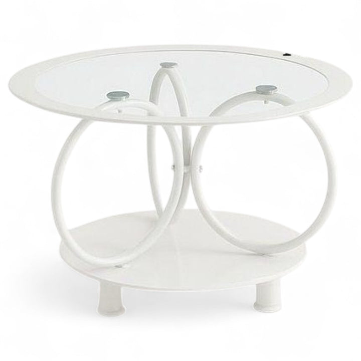 Glass Table CJ-2595-Y45 White Coffee Table Round 70X70CM