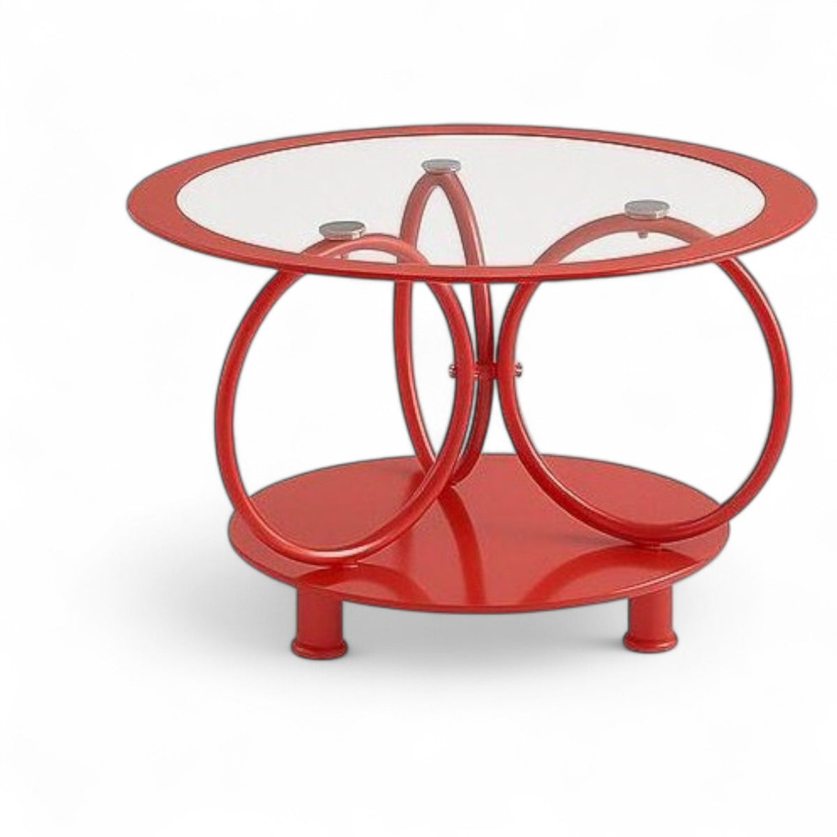 Glass Table CJ-2595-Y45 Red Coffee Table Round 70X70CM