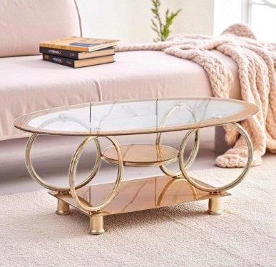 Glass Table T10 Gold Coffee Table Egg Shape 110X60CM