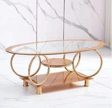 Glass Table T10 Gold Coffee Table Egg Shape 110X60CM