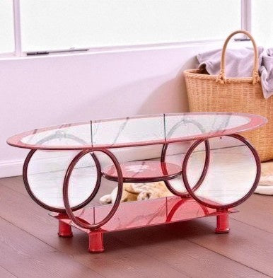 Glass Table T10 Red Coffee Table Egg Shape 110X60CM