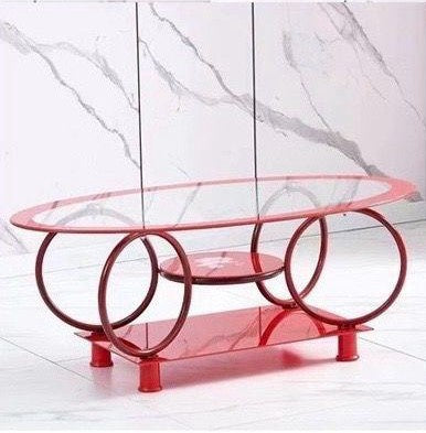 Glass Table T10 Red Coffee Table Egg Shape 110X60CM