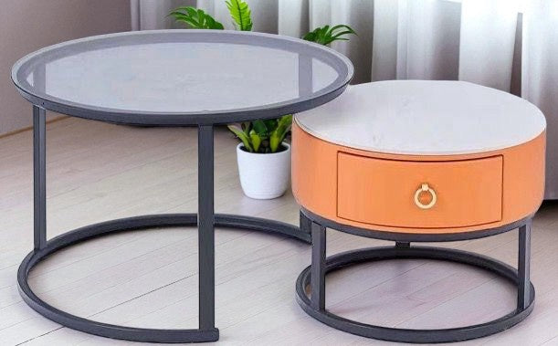 Glass Table CJ-2783-Y45 Black and Grey 2PCS