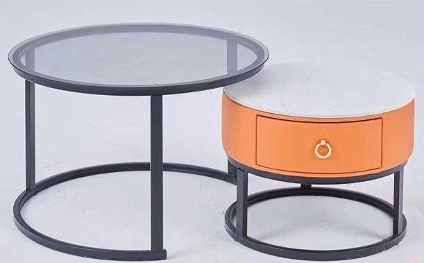 Glass Table CJ-2783-Y45 Black and Yellow Gold 2PCS Set Coffee Table Round 50CM + 70CM
