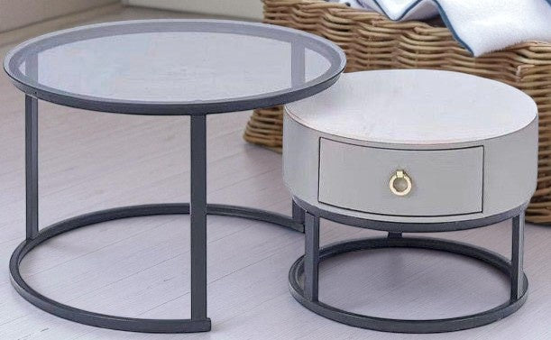 Glass Table CJ-2783-Y45 Black and Grey 2PCS Set Coffee Table Round 50CM + 70CM