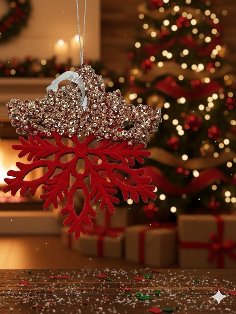 Christmas Decorations Red Snowflake SDGJ-6219-Y53 13 X 11CM