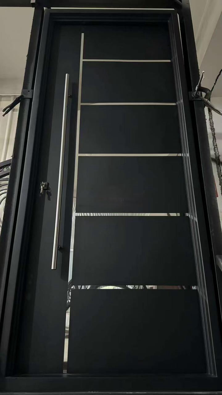 Door Metal Single Black Metal Heavy W/STAINLESS Steel Strip Bars 2050X960