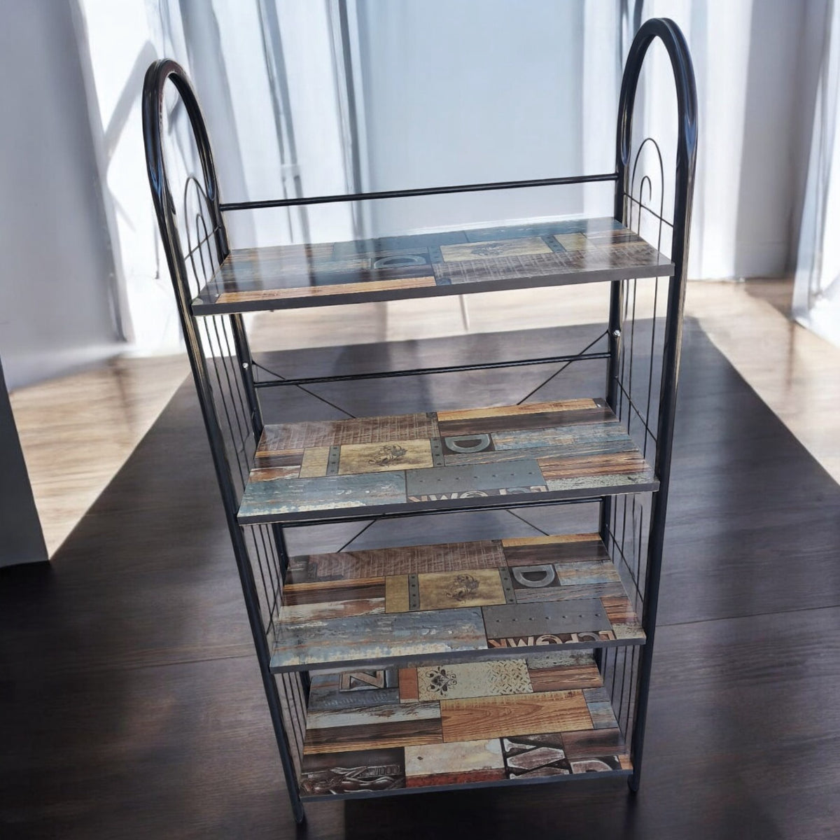Shoe Rack S-04 4 Shelves Black Metal Frame