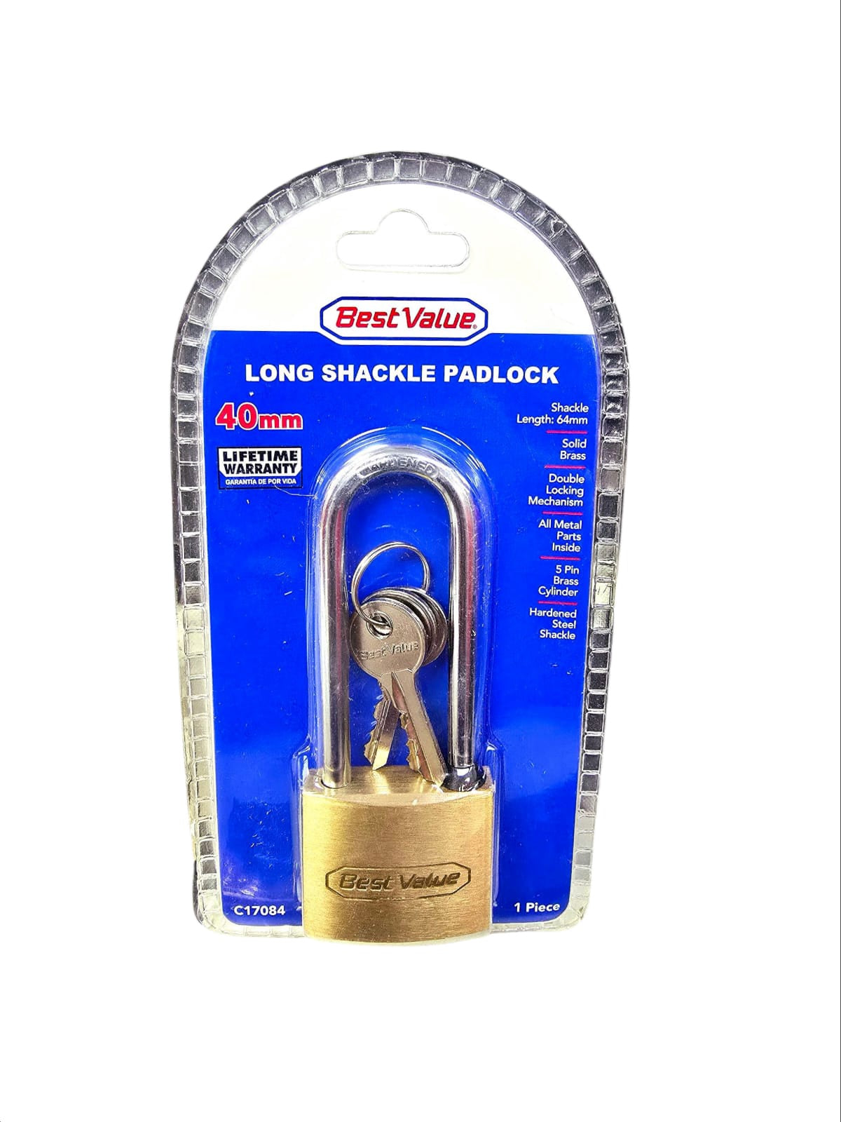 BEST VALUE Padlock 40MM #C17084 Brass Long Shackle