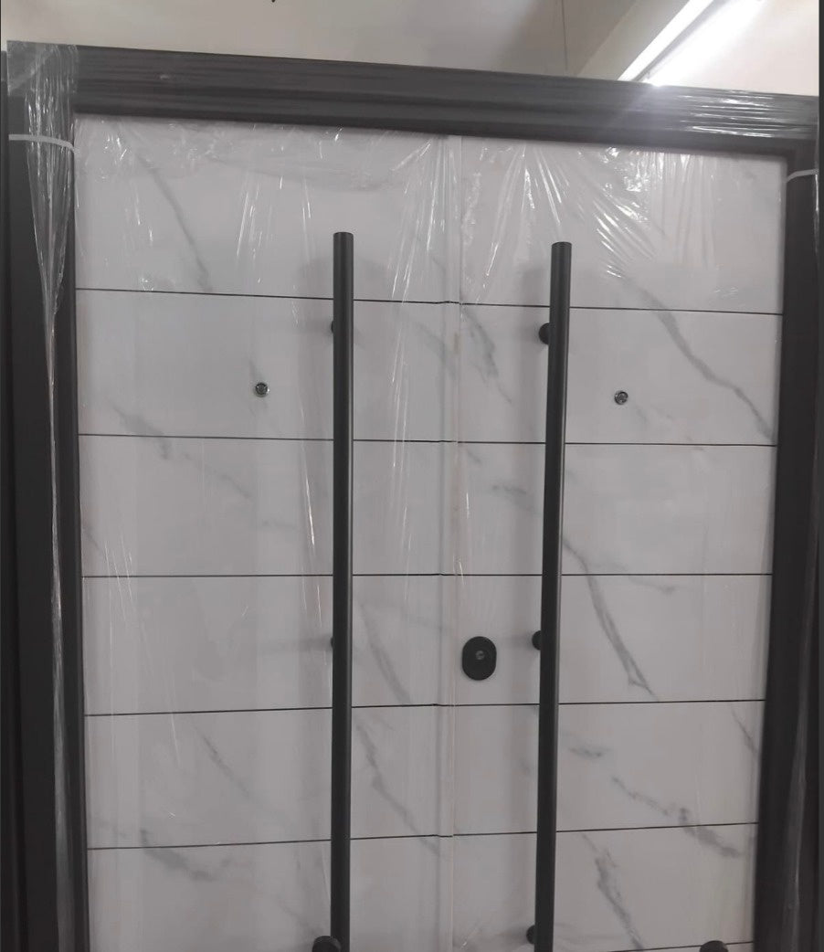 Door Metal Double White Marble Finish No Glass DKL7