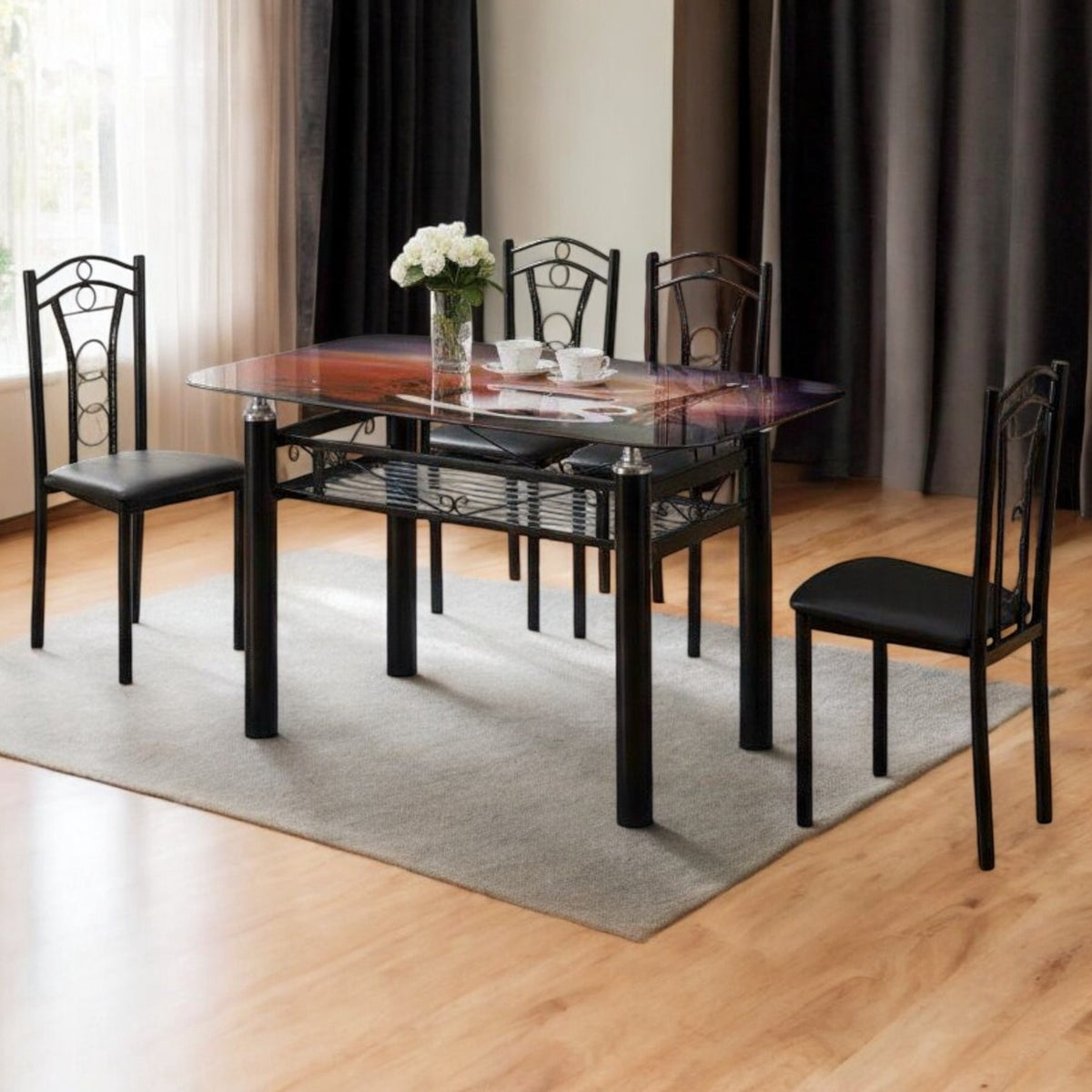 Glass Dining Table CZ-6704-Y54 with 4 Chair Set