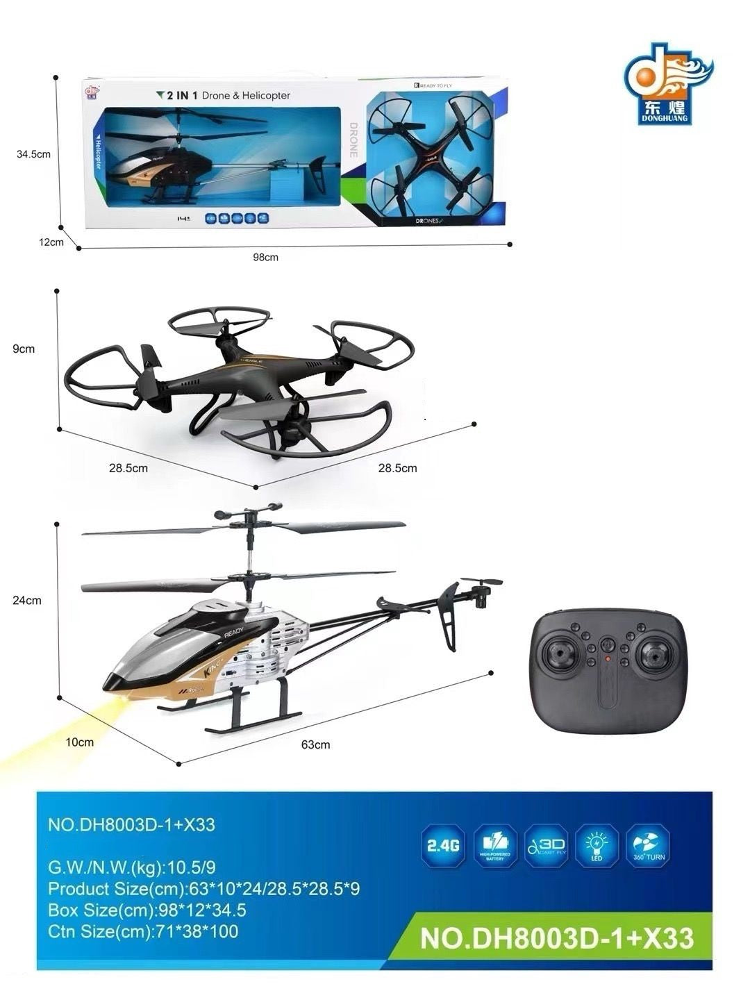 GENERIC Toy Drone and REMOTE-CONTROL Helicopter DH8003D-1 + X33