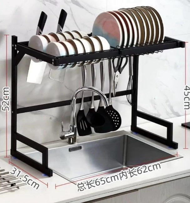 LUCKY HOME Dish Rack Over Sink Metal Black A15-025H