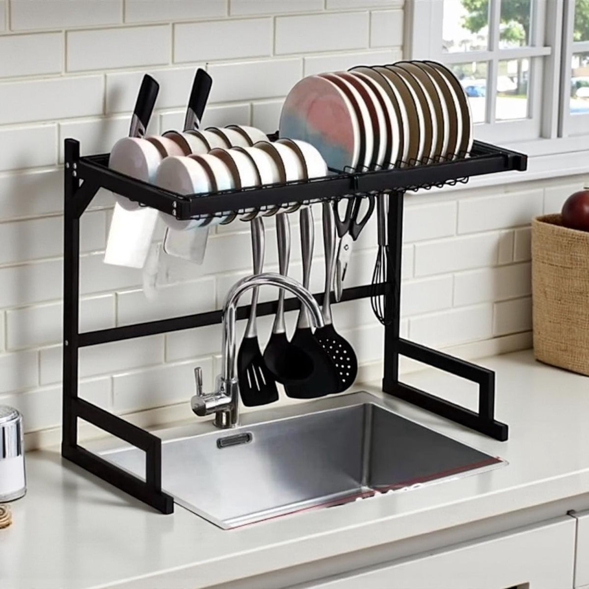 LUCKY HOME Dish Rack Over Sink Metal Black A15-025H