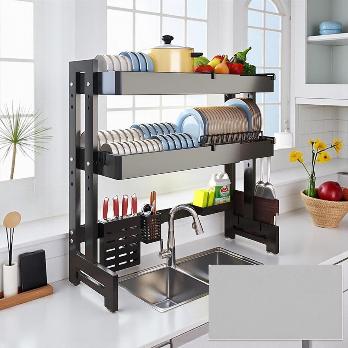 Dish Rack Over Sink Metal Black Large 2 Floor A15-015H