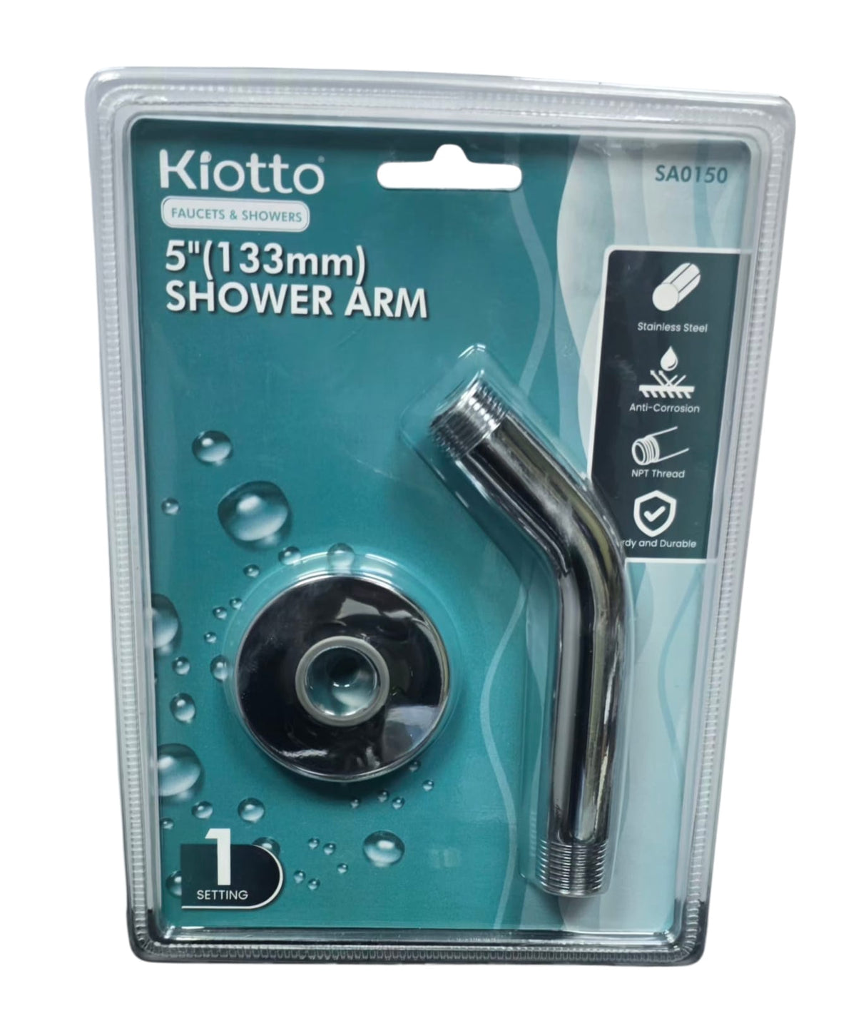 KIOTTO Shower Arm W/FLANGE 5" Chrome SA0150