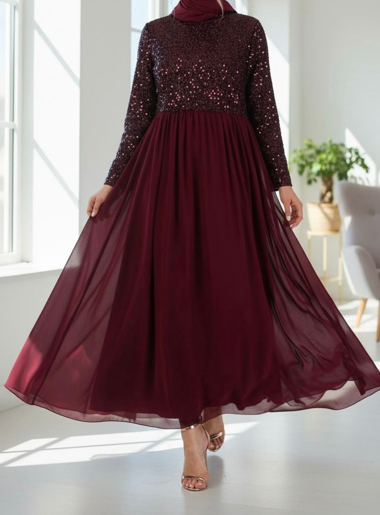 Dress Evening Occasion Burgandy Plus Sequin