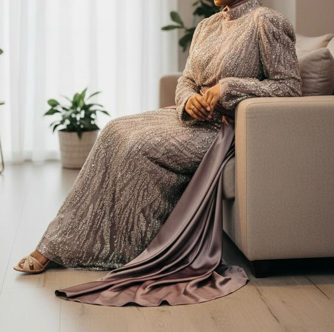 Dress Evening Occasion Satin Olive / Taupe