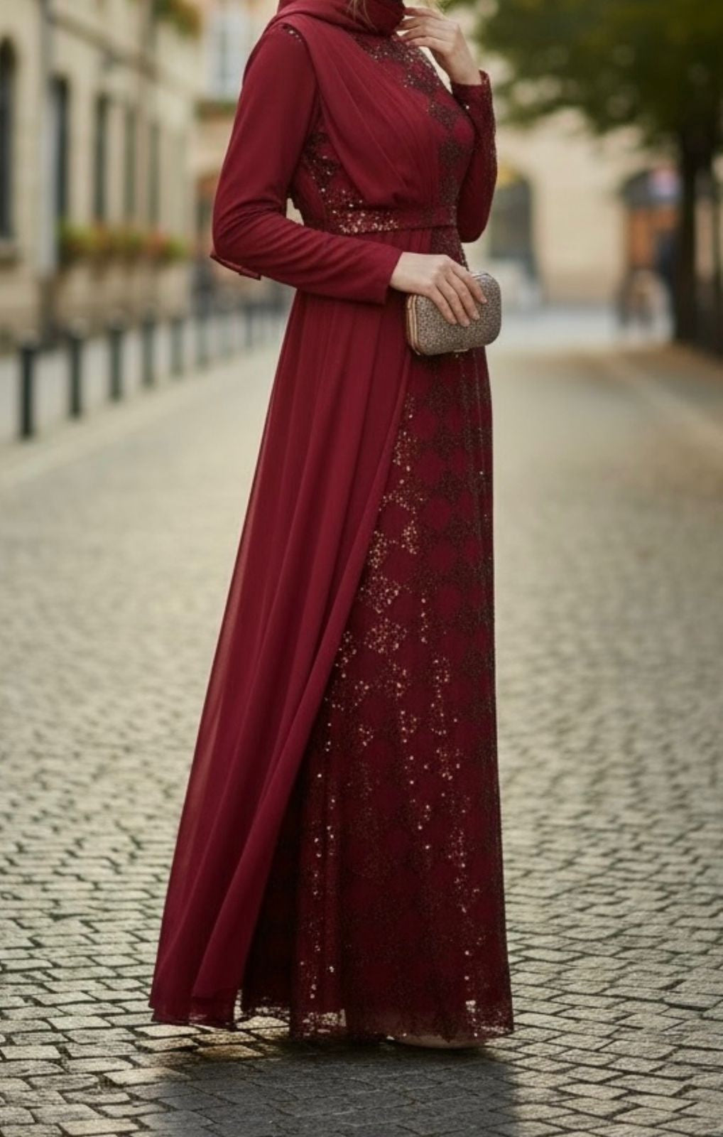 Dress Evening Burgandy Chiffon Shimmer