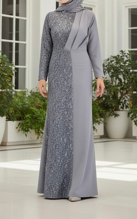 Dress Evening Occasion Grey / Burgandy