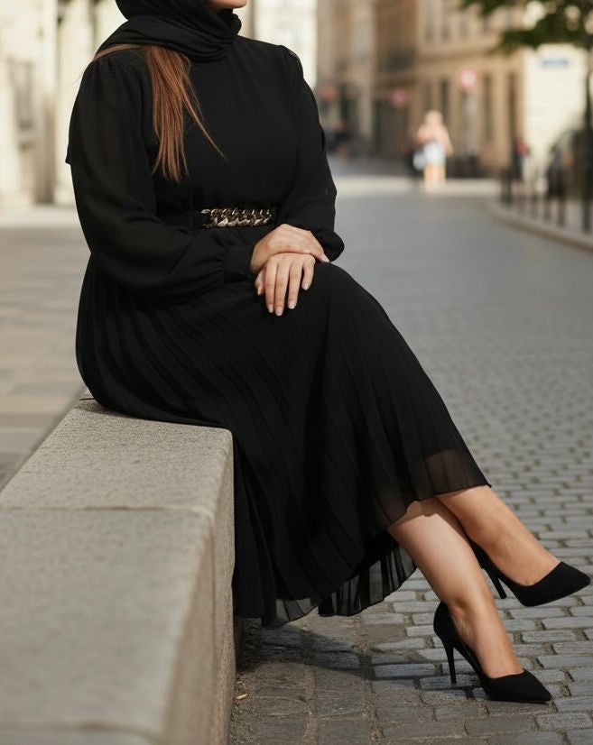 Dress Evening Plus Pleated Black