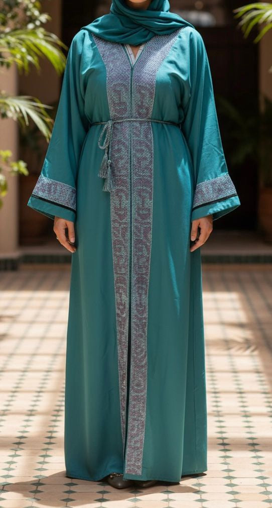 Gown Abaya Green Rhinestones