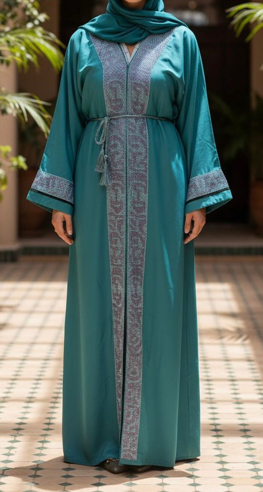 Gown Abaya Green Rhinestones