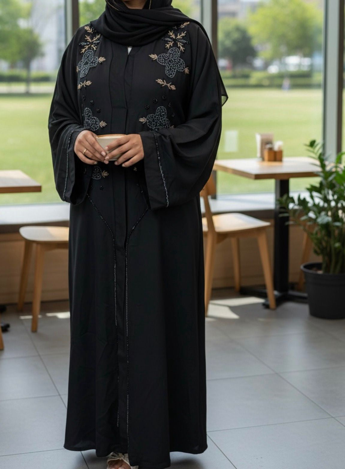 Gown Abaya Black Embellished