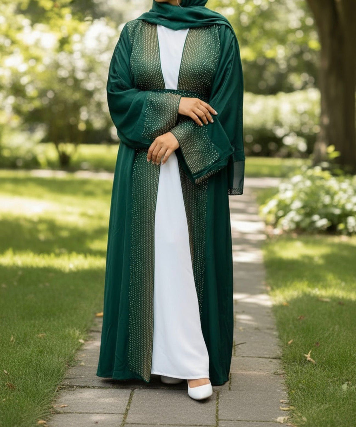 Gown Abaya 3PC Set Emerald