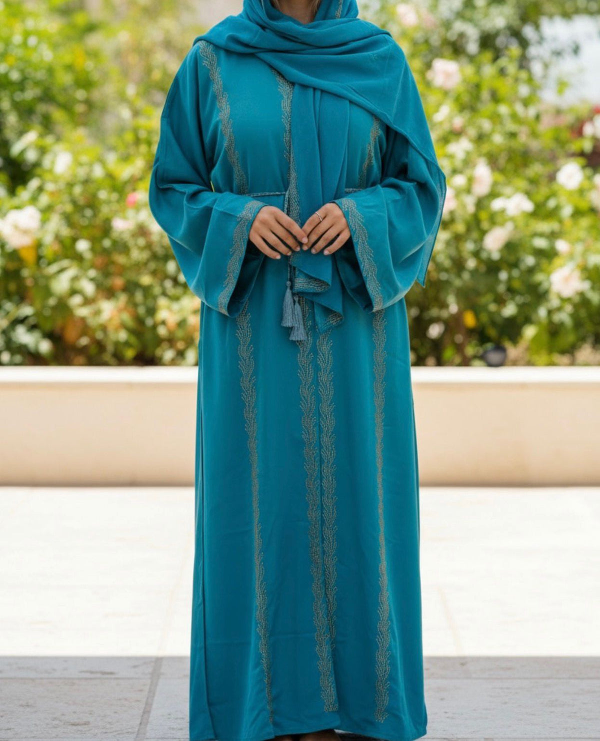 Gown Abaya Burgandy / Green Rhinestones
