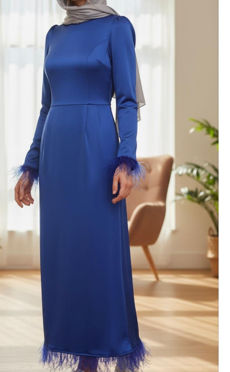 Dress Occasion Royal Blue Feather