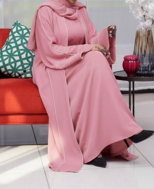 Gown Abaya 3PC Set Pink