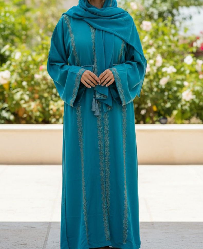 Gown Abaya Green Embellished