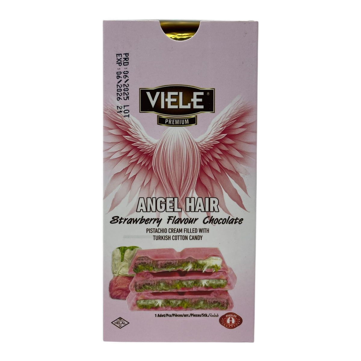 Angle Hair Dubai Chocolate Bar Filled with Pistachio & Turkish Cotton Candy Strawberry Flavor Chocolate 200G