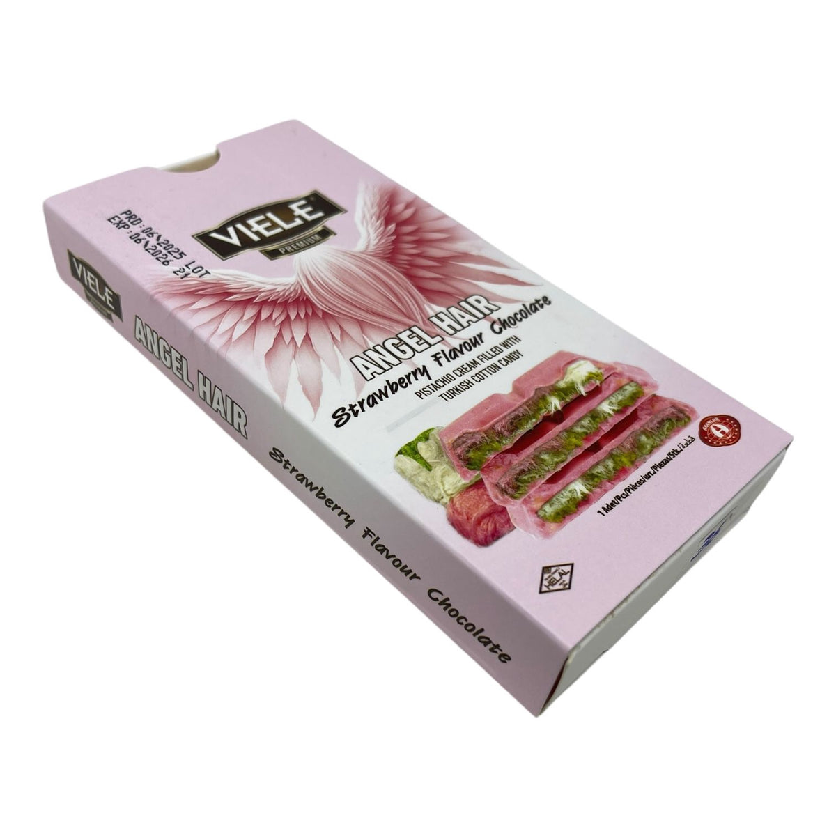 Angle Hair Dubai Chocolate Bar Filled with Pistachio & Turkish Cotton Candy Strawberry Flavor Chocolate 200G