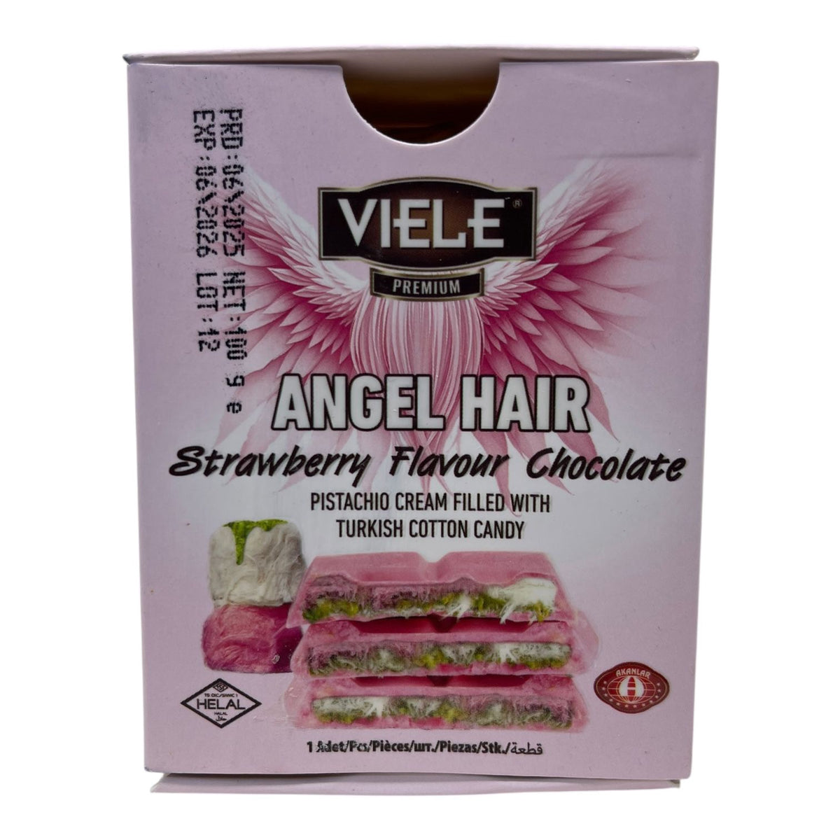 Angle Hair Dubai Chocolate Bar Filled with Pistachio & Turkish Cotton Candy Strawberry Flavor Chocolate 100G