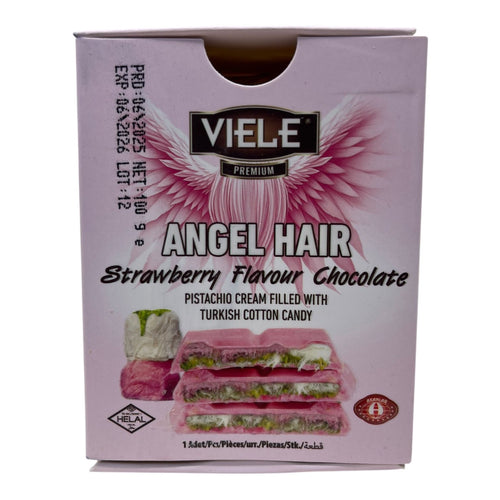 Angle Hair Dubai Chocolate Bar Filled with Pistachio & Turkish Cotton Candy Strawberry Flavor Chocolate 100G
