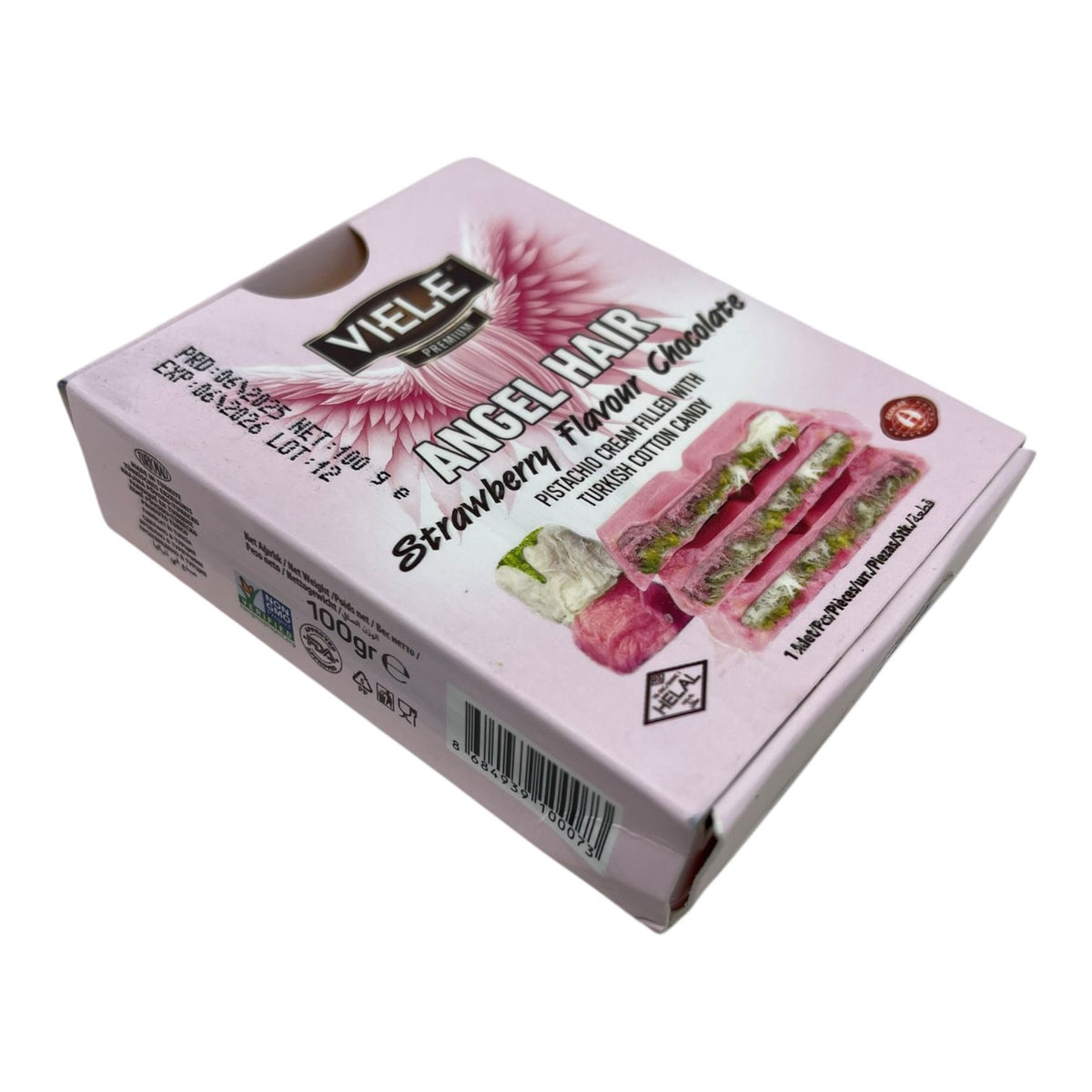 Angle Hair Dubai Chocolate Bar Filled with Pistachio & Turkish Cotton Candy Strawberry Flavor Chocolate 100G