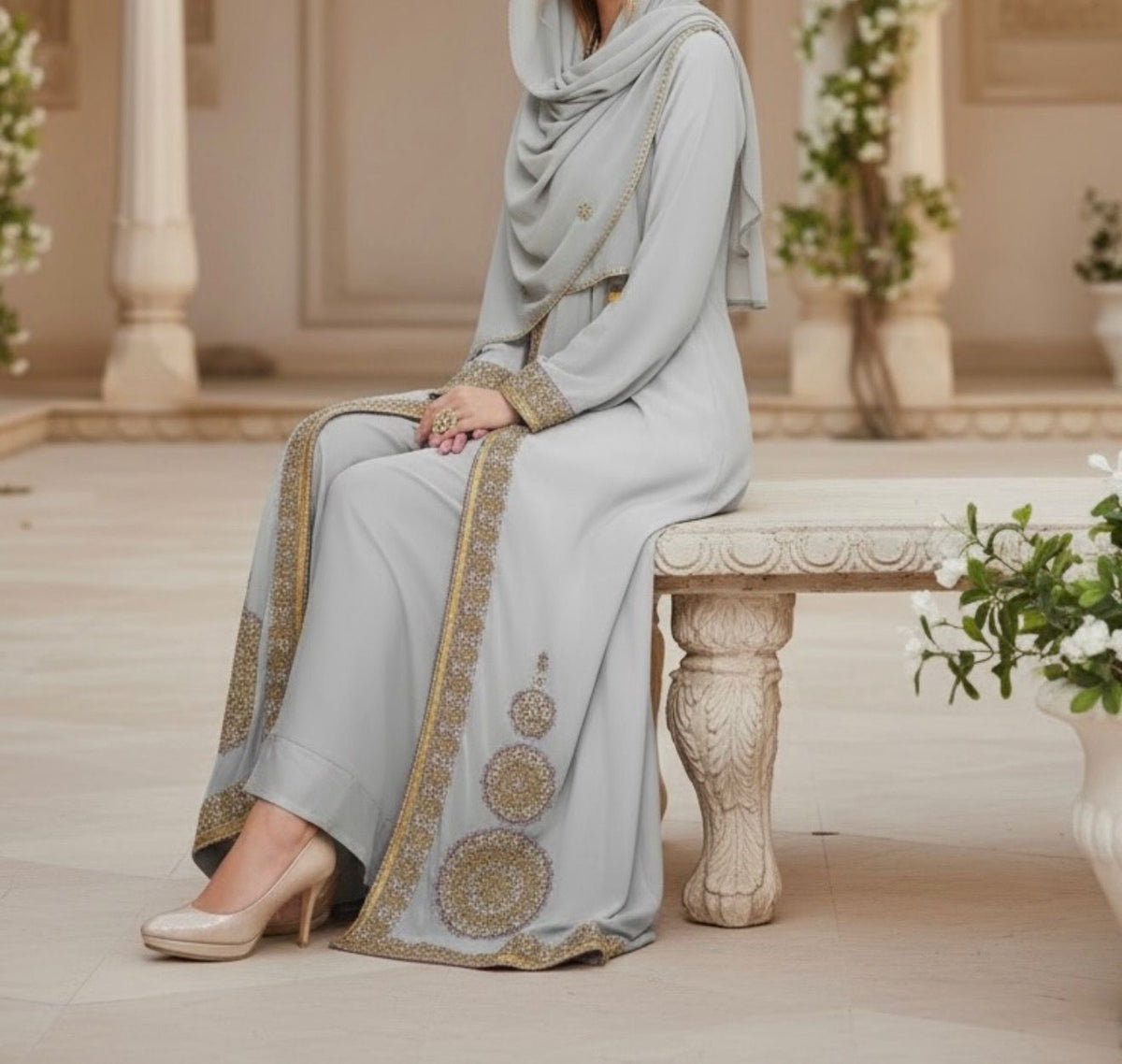 Gown Beaded Embellished Grey