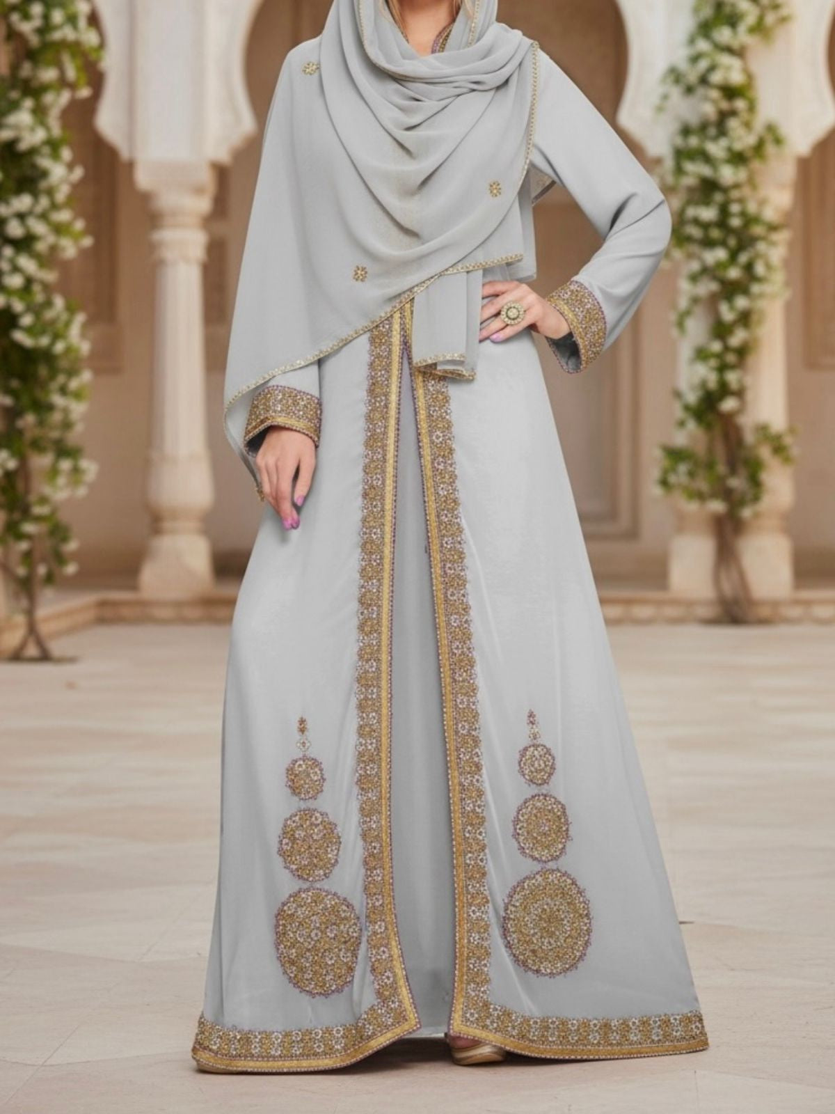 Gown Beaded Embellished Grey