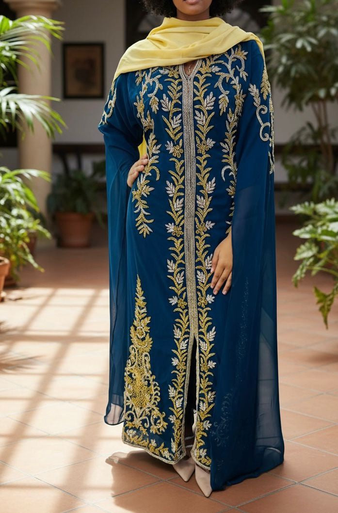Gown Beaded Stonework Teal