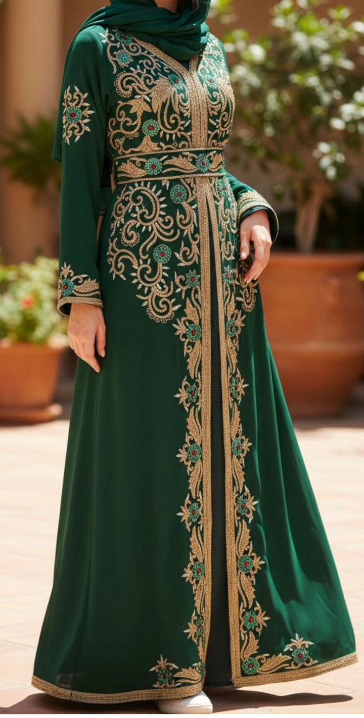 Gown Beaded Satin Green