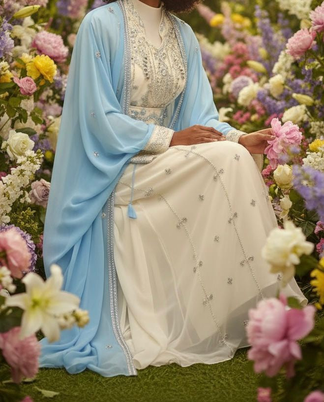 Gown Beaded Kaftan Sky Blue
