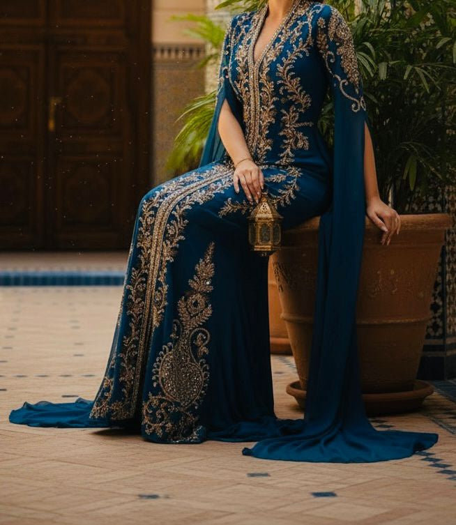 Gown Beaded Stonework Teal