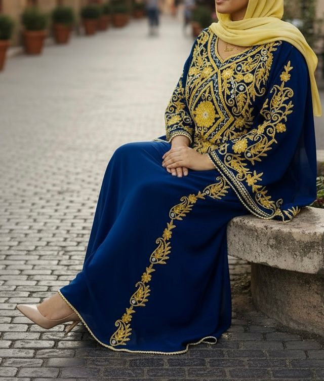 Gown Beaded Embroidery Navy / Emerald / Aqua
