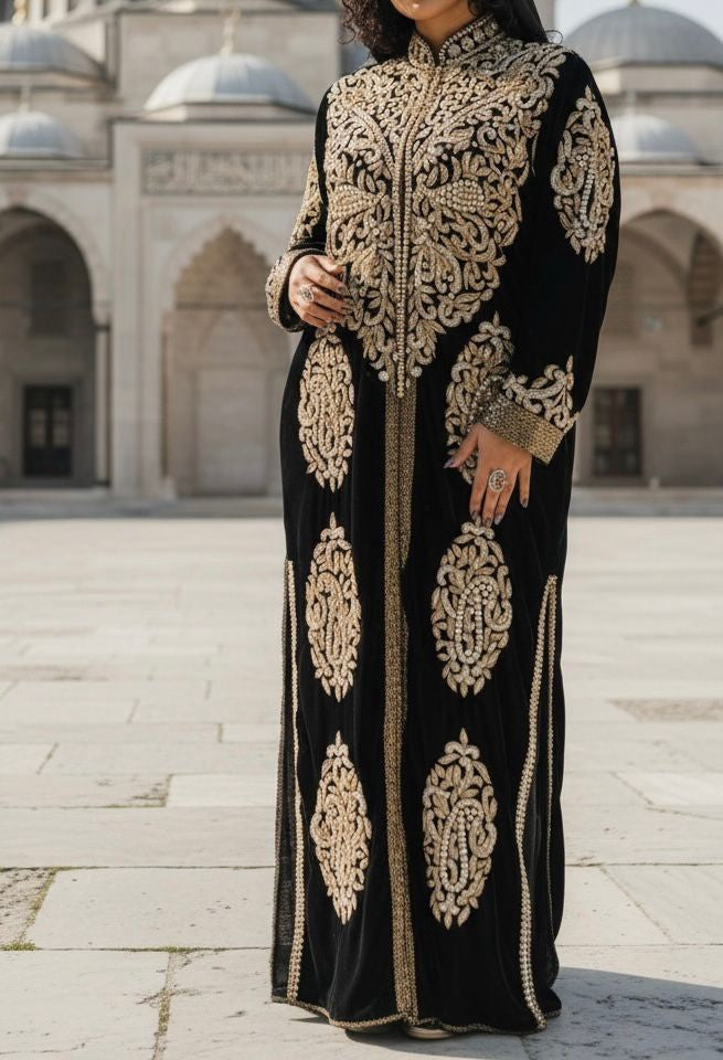 Gown Beaded Embroidery Velvet Black