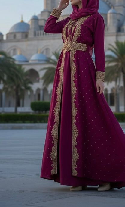 Gown Beaded Embellished Magenta