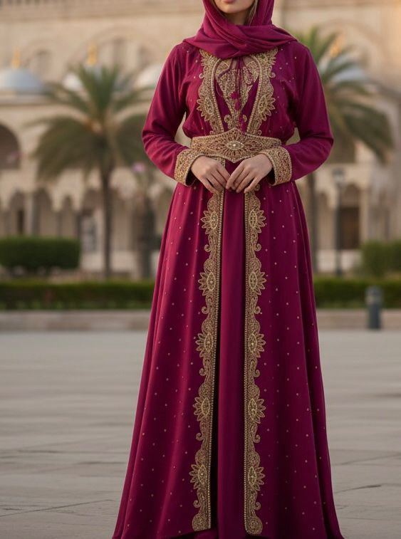 Gown Beaded Embellished Magenta